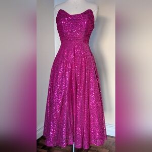 FAERIESTY Pink Strapless Sequin Midi Dress Size S